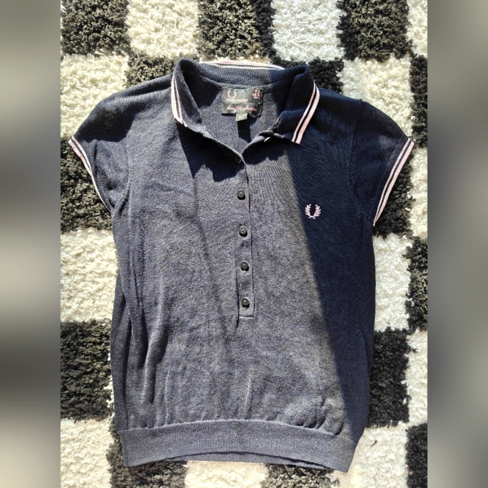 Fred Perry Amy Winehouse Silk Navy Polo Shirt